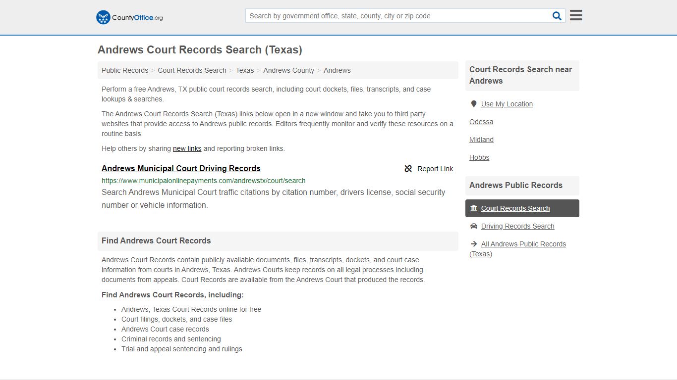 Andrews Court Records Search (Texas) - County Office